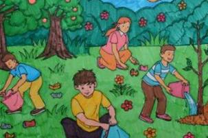 植树儿童画 简笔画