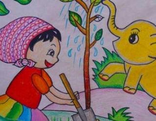 植树儿童画 简笔画