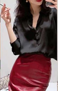 女黑色衬衫搭配图片