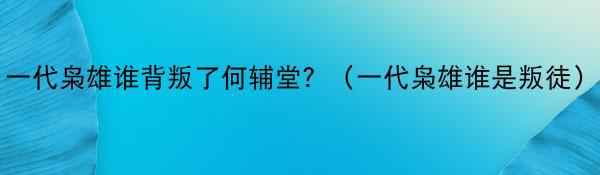 一代枭雄谁背叛了何辅堂？（一代枭雄谁是叛徒）