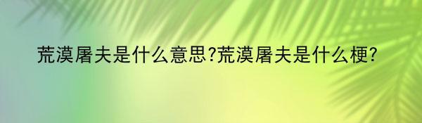 荒漠屠夫是什么意思?荒漠屠夫是什么梗?