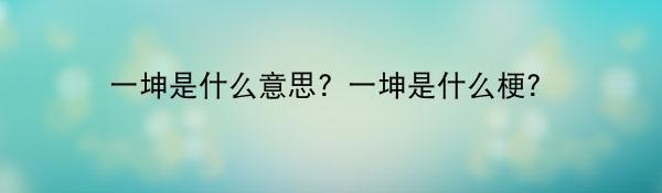 一坤是什么意思？一坤是什么梗？