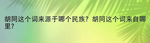 胡同这个词来源于哪个民族？胡同这个词来自哪里？