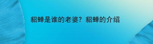 貂蝉是谁的老婆？貂蝉的介绍