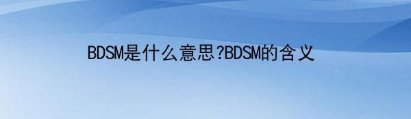 BDSM是什么意思?BDSM的含义