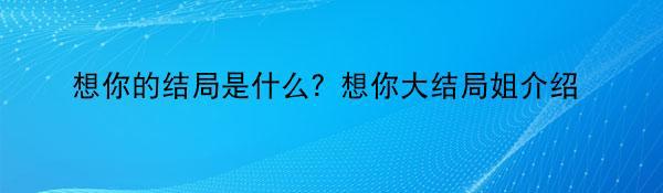 想你的结局是什么？想你大结局姐介绍