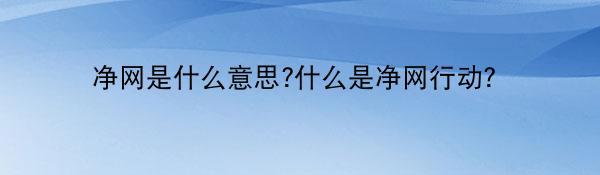 净网是什么意思?什么是净网行动？