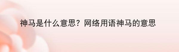 神马是什么意思? 网络用语神马的意思