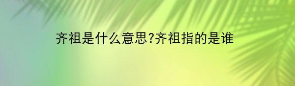 齐祖是什么意思?齐祖指的是谁