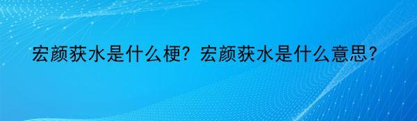 宏颜获水是什么梗? 宏颜获水是什么意思?