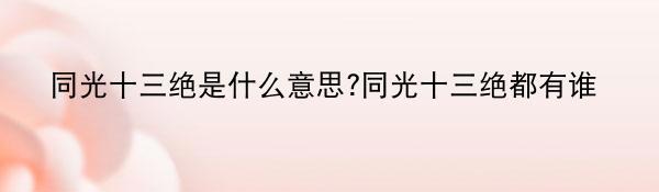 同光十三绝是什么意思?同光十三绝都有谁