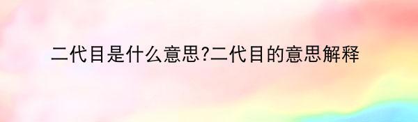 二代目是什么意思?二代目的意思解释