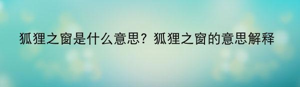 狐狸之窗是什么意思? 狐狸之窗的意思解释