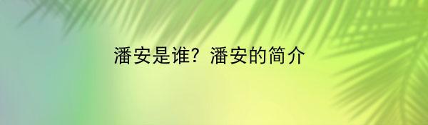 潘安是谁？潘安的简介