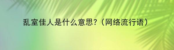 乱室佳人是什么意思?（网络流行语）