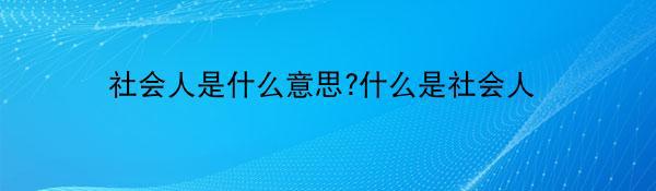 社会人是什么意思?什么是社会人