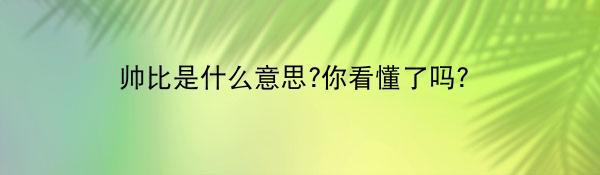 帅比是什么意思?你看懂了吗？