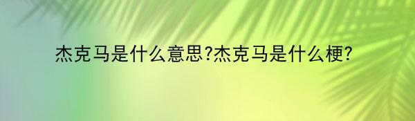 杰克马是什么意思?杰克马是什么梗?