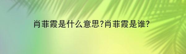 肖菲霞是什么意思?肖菲霞是谁?