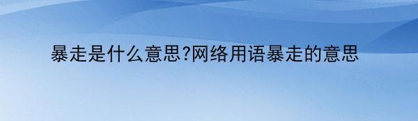 暴走是什么意思?网络用语暴走的意思