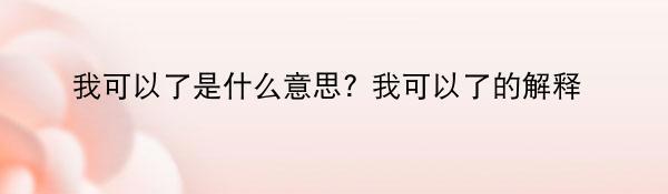 我可以了是什么意思? 我可以了的解释