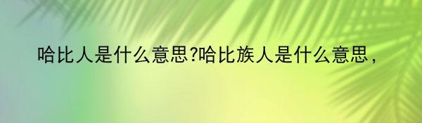 哈比人是什么意思?哈比族人是什么意思,