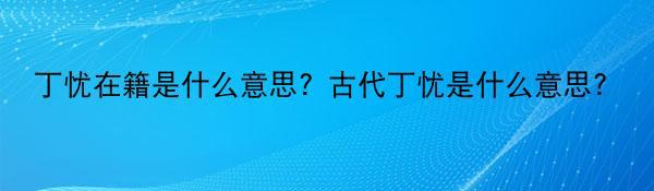 丁忧在籍是什么意思？古代丁忧是什么意思？