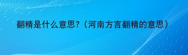 翻精是什么意思?（河南方言翻精的意思）