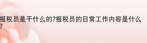 报税员是干什么的?报税员的日常工作内容是什么？